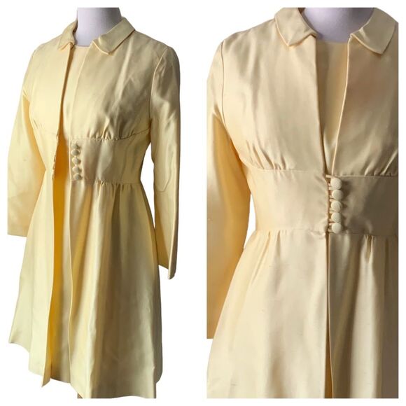 Vintage 1960s Emma Domb California Pastel Butter Yellow Dress & Jacket Size 8 - Picture 6 of 9